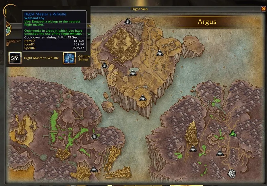The whistle as a Warband toy, on the Argus flight map.