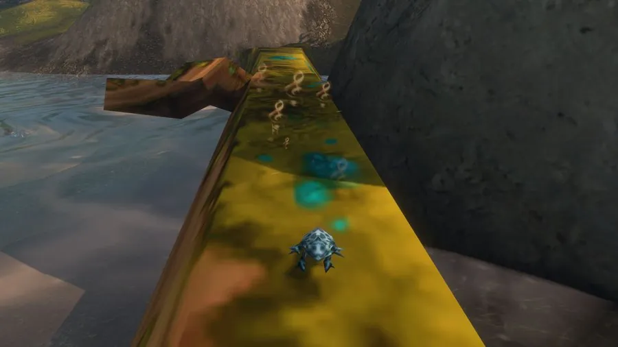 The frog that appears on the log after /sing.