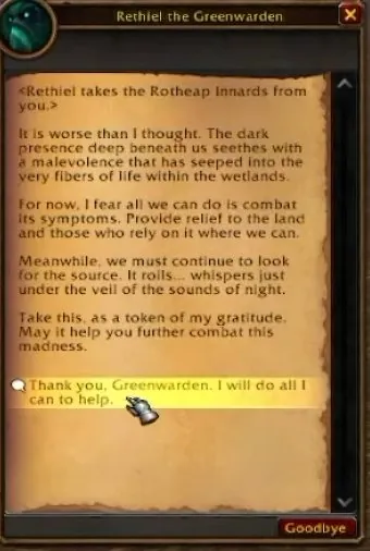 The trade with Rethiel the Greenwarden.