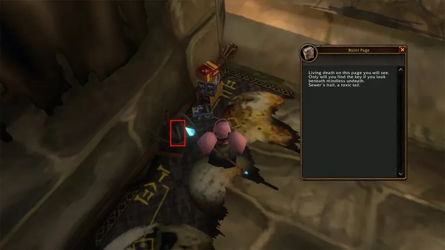 The Burnt Page in the hidden room at Thoradin's Wall.