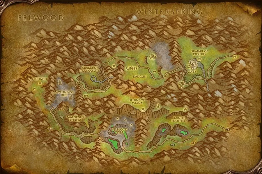 Mount Hyjal's map in WoW Forever.