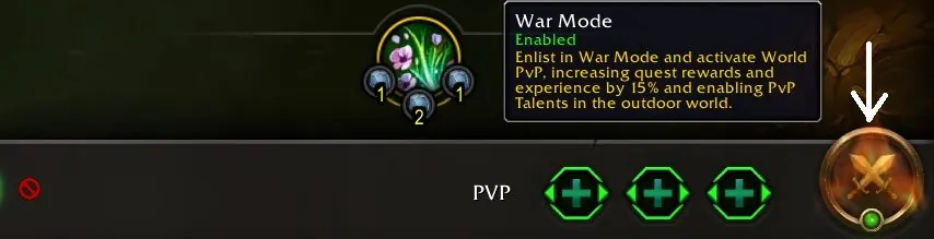Toggling War Mode puts you in a different phase.