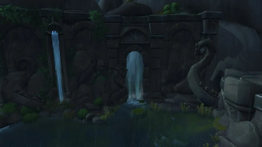 The waterfall that hides the cave.