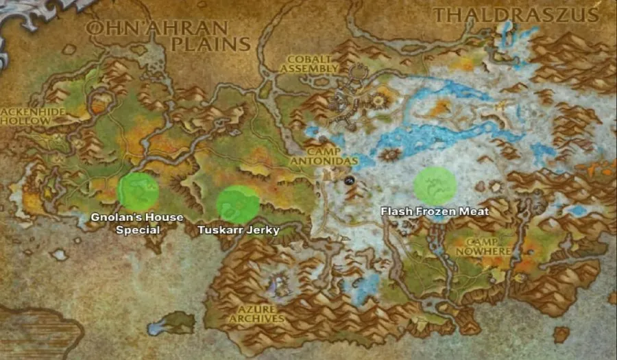 Where to farm each meat in the Azure Span.