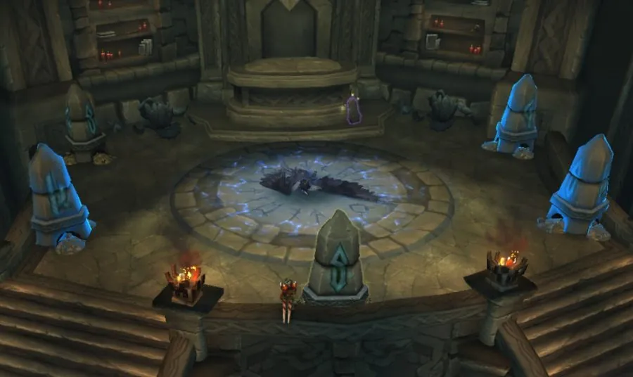 Thrayir's body and the five runestones.