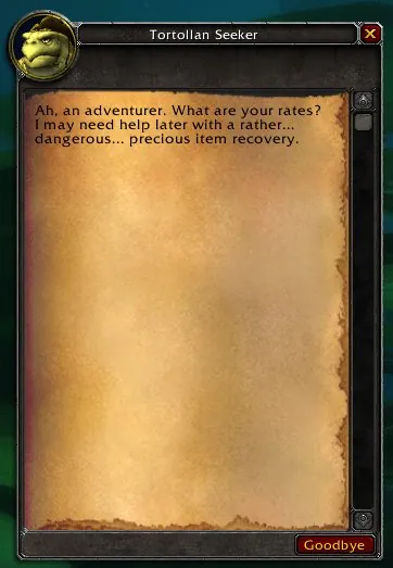 The Seeker's dialogue with the "precious item recovery" line.